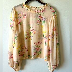 NWT American Eagle Floral Light Pink Ruffle Blouse (L)
